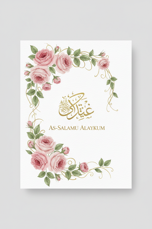 As-Salamu Alaykum Pink Botanical Islamic Card